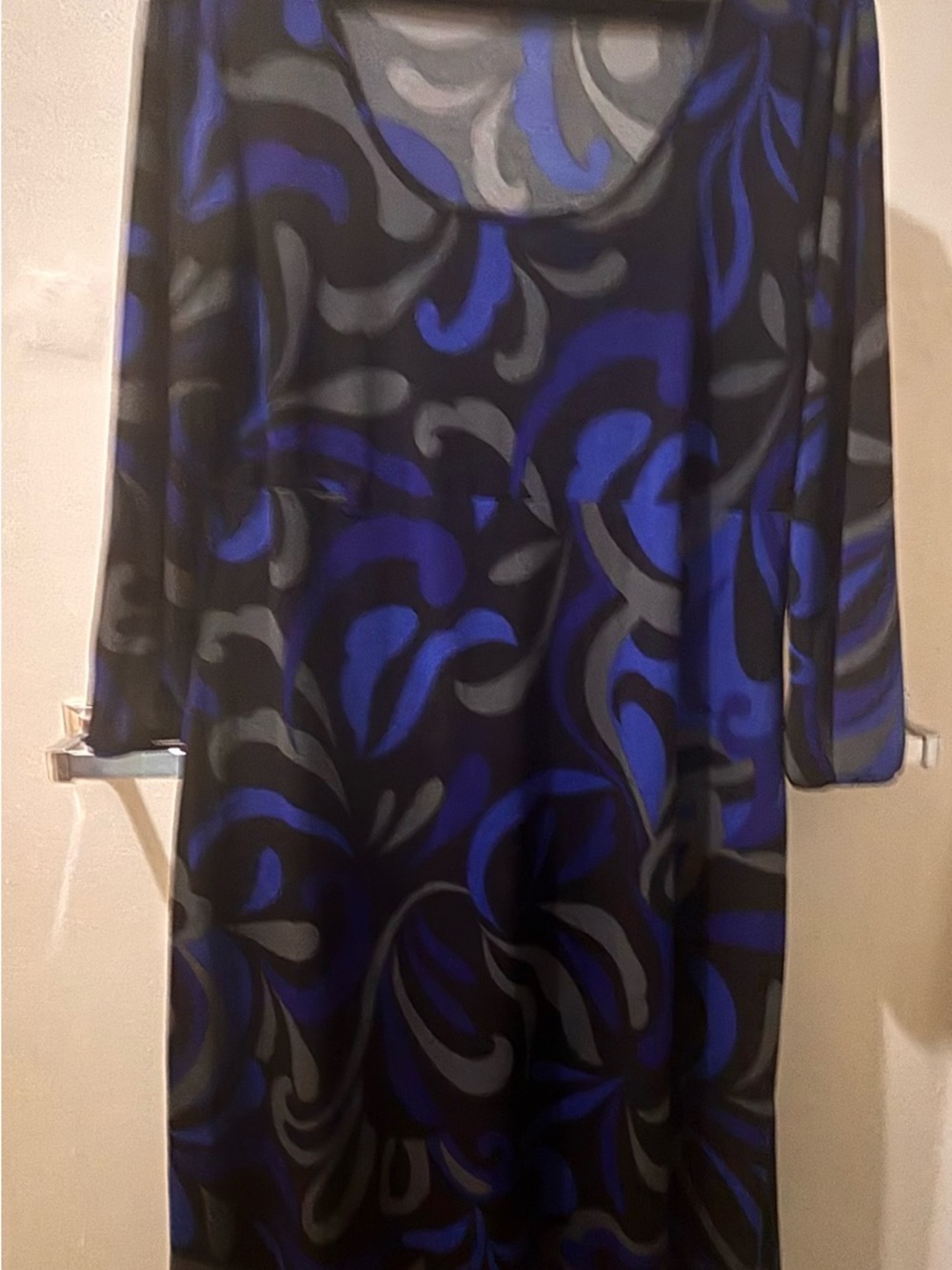 Elegant Blue & Black Patterned Women's Dress